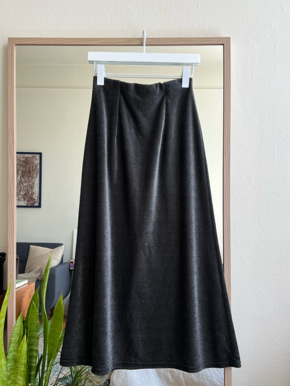 Vintage 90s Velvet Maxi A-Line Skirt in dark grey